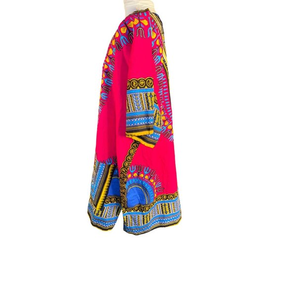 Mama and Papa Vintage Dashiki Shirt Cotton Fuchsia Patchwork Shirt with Pockets - Picture 9 of 10